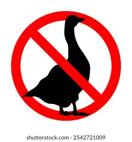 No Swans or Gooses or Ducks Allowed. Vector Illustration of Prohibition Sign with Crossed Red Circle, Simple Warning Symbol for Restricted Areas, Editable and Scalable EPS