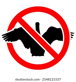 No Swans or Gooses or Ducks Allowed. Vector Illustration of Prohibition Sign with Crossed Red Circle, Simple Warning Symbol for Restricted Areas, Editable and Scalable EPS