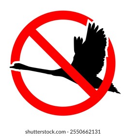 No Swans or Gooses or Ducks Allowed Warning Sign. Simple Vector Design with Red Circle, Crossed Bird Icon, Prohibition Graphic for Restricted Zones, Editable EPS