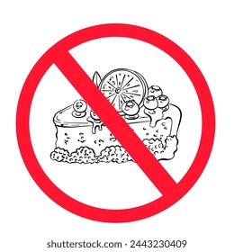 Sin signo de dieta de dulces aislado sobre fondo blanco