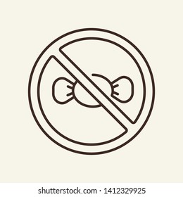 No sweets line icon. Candy, prohibited sign, circle. Dental care concept. Vector illustration can be used for topics like health, diet, dental care