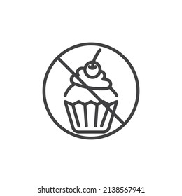No sweets line icon. linear style sign for mobile concept and web design. Muffin prohibition outline vector icon. Symbol, logo illustration. Vector graphics