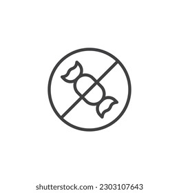 No Sweets line icon. linear style sign for mobile concept and web design. No Candy forbidden outline vector icon. Symbol, logo illustration. Vector graphics