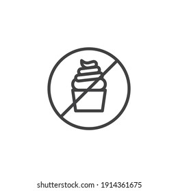 No hay icono de línea de caramelos. Signo de estilo no lineal para el concepto móvil y el diseño web. Icono de vector de contorno de signo de prohibición de diabetes. Símbolo, ilustración del logotipo. Gráficos vectoriales