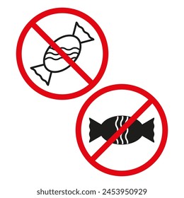 No sweets symbol. Candy prohibited sign. Sugar ban icon. Vector illustration. EPS 10.
