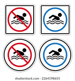 no swim zone allowed caution forbidden sign symbol pictogram set ban silhouette rounded icon