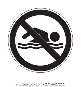 No se permite la natación Una clara señal de advertencia que representa a un nadador con un símbolo de prohibición