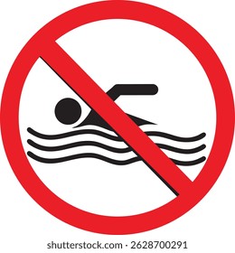 No Swimming Allowed Prohibition Sign Caution Symbol Vector EPS