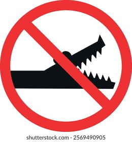 No swimming crocodile sign. Forbidden signs and symbols.