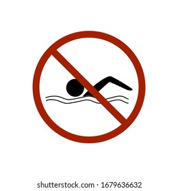 No swimming. Dangerous dive. Sign danger on beach, in river, sea, aqua. Warning of danger during jump in. Colorful template for poster. Design flat element. Vector illustration.