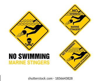 No Swimming - dangerous marine stingers (deadly poisonous jellyfish) warning prohibit sign for beach shore areas