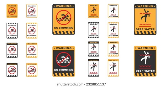 No swimming and deep water icon sign vector design, dangerous area icon board for swimming activity