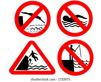 No swimming diving or fishing signs