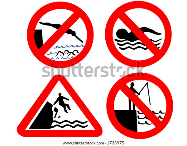 No Swimming Diving Fishing Signs Stock Vector (Royalty Free) 1733975