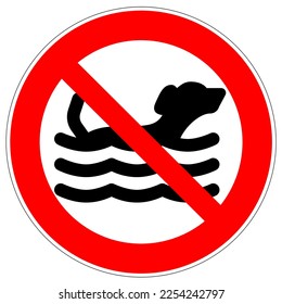 No swimming dog. No bathing of dogs. Do not let your dogs in the water. Signs. Prohibition sign.