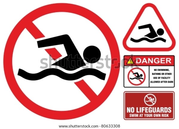 No swimming,\
hazard-warning sign.