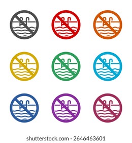 No swimming icon isolated on white background. Set icons colorful