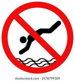 No swimming icon. No jumping or diving into the water icon. Flat style vector illustration editable isolated design.