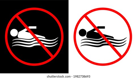 no swimming icon on black and white background