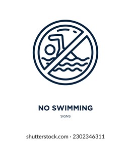 no swimming icon from signs collection. Thin linear no swimming, water, label outline icon isolated on white background. Line vector no swimming sign, symbol for web and mobile