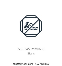 No swimming icon. Thin linear no swimming outline icon isolated on white background from signs collection. Line vector sign, symbol for web and mobile