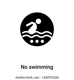 No swimming icon vector isolated on white background, logo concept of No swimming sign on transparent background, filled black symbol
