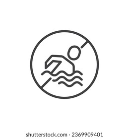 No Swimming line icon. linear style sign for mobile concept and web design. Swimming prohibition sign outline vector icon. Symbol, logo illustration. Vector graphics