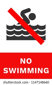 NO SWIMMING sign. Crossed out swimmer silhouette. Vector.