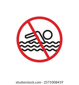 No swimming sign flat line symbol set.