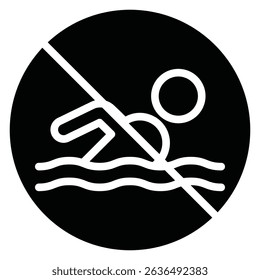 No swimming sign icon Flat outline fill black and white
