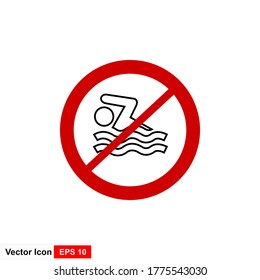 No swimming sign. Line icon. Vector illustration