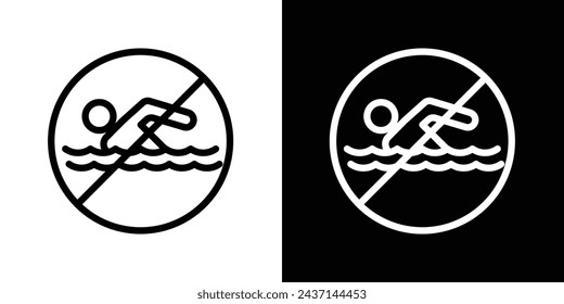 No Swimming Sign Line Icon on White Background for web.