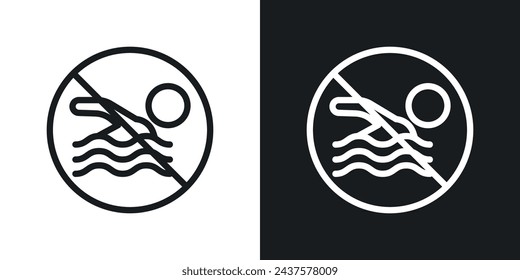 No Swimming Sign Line Icon on White Background for web.