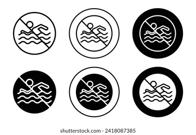 No swimming sign vector icon set collection. No swimming sign Outline flat Icon.
