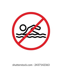 No Swimming Sign Vector Line Icon Illustration.