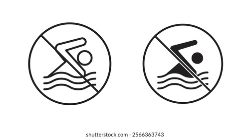 No swimming sign vector in line stroke and flat versions