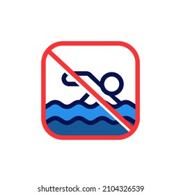 No swimming sign. vector in square shape. Attention no swim in vector line . with water wave and person in swimming position.