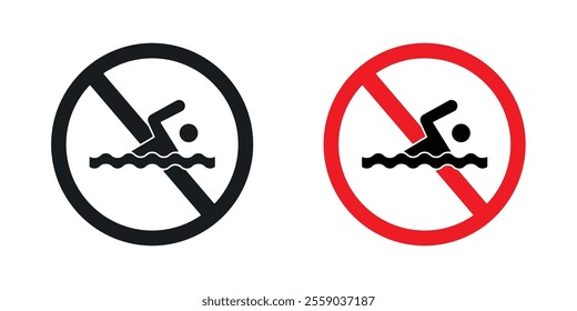 No swimming sign vectors in black and colored version