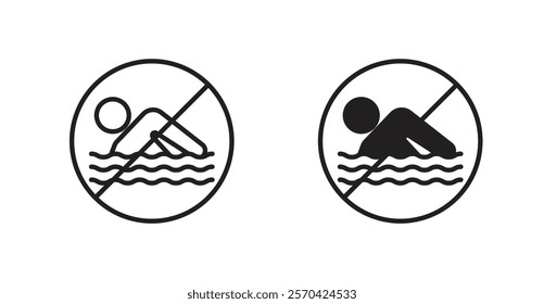 No swimming sign vectors set in black. line and flat versions