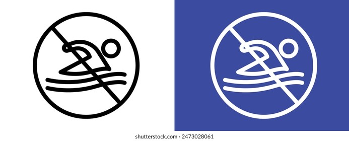 The no swimming sign warns against unsafe swimming, featuring a prohibition symbol, safety warning, and vector icon for restricted water areas.