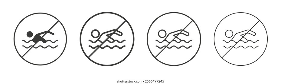 No swimming signs flat and linear vector illustration on white background.