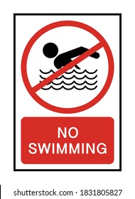 No swimming text with red prohibited sign on white background vector illustration