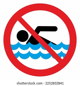 No swimming, vector warning sign, red circle frame