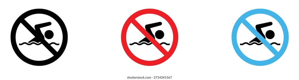 No hay Vector de advertencia de natación. símbolo de actividades acuáticas restringidas. Ilustración vectorial.