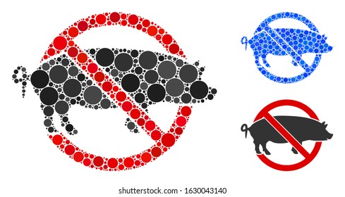 No swine composition of spheric dots in various sizes and color hues, based on no swine icon. Vector dots are united into blue composition. Dotted no swine icon in usual and blue versions.