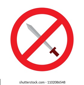 no sword, dont war used sword red sign warning caution on white background vector illustration