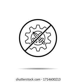 Sin espadas, ajuste, icono de guerra. Línea delgada simple, contorno vectorial de la prohibición, prohibición, embargo, interdicción, íconos de prohibición para ui y ux, sitio web o aplicación móvil