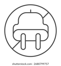 No hay símbolo con el ícono de línea delgada de enchufe eléctrico, concepto de prohibición, no use el letrero eléctrico sobre fondo blanco, ícono de estilo de contorno para móvil y Diseño web. Gráficos de Vector