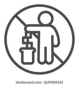 Nenhum símbolo com homem, lixeira e ícone de linha de lata de lixo, conceito de proibição, poluição é sinal proibido no fundo branco, ícone de estilo de contorno para design móvel e web. Gráficos vetoriais