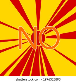 No symbol on a background of red flash explosion radial lines. The large orange symbol is located in the center of the sun, symbolizing the sunrise. Vector illustration on yellow background
